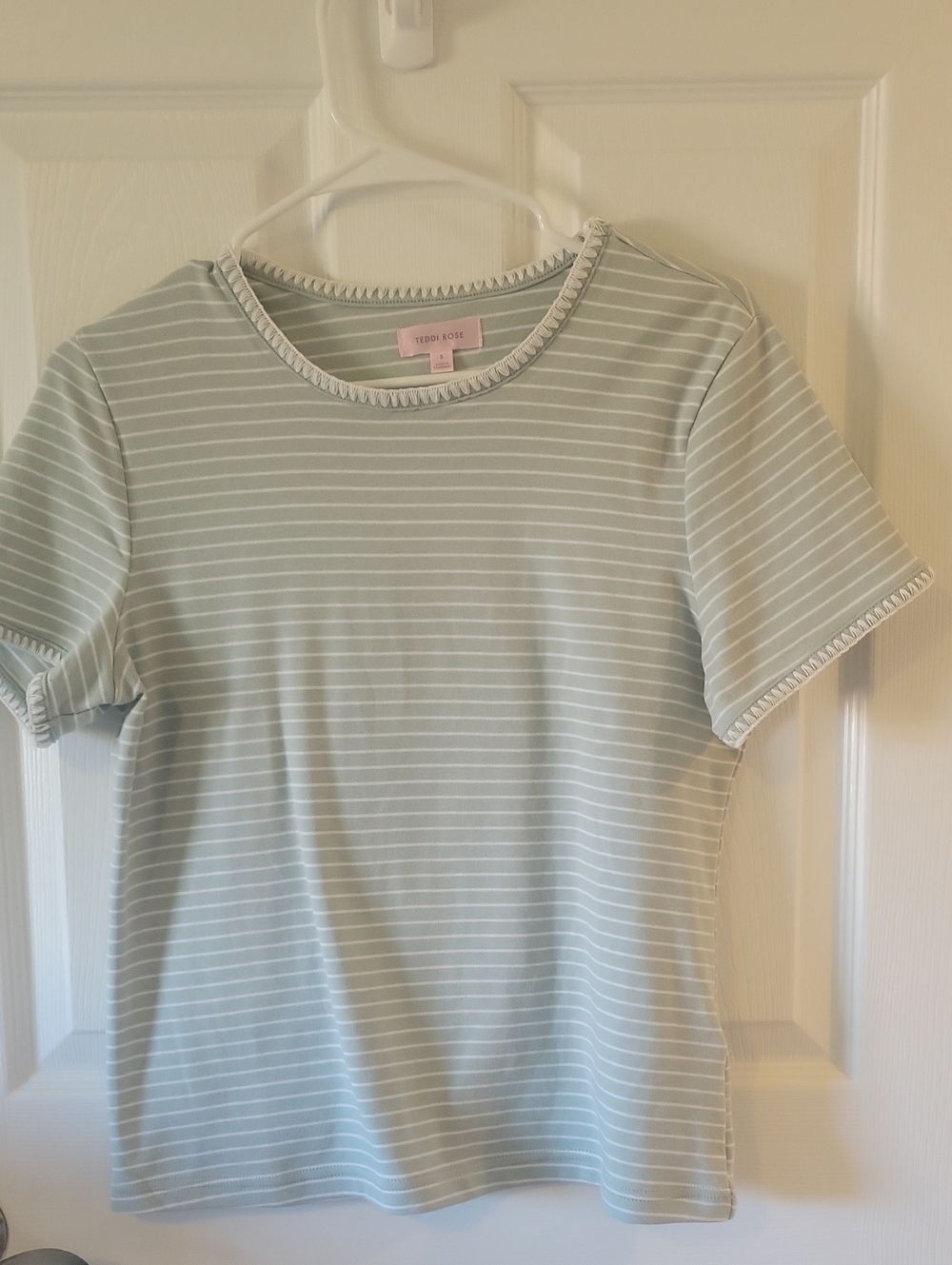 Teddi Rose Women's Light Sage Striped Short-Sleeve Tee